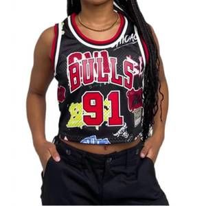 NEW MITCHELL & NESS chicago bulls slap stick crop tank in black